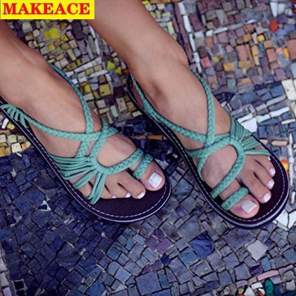 

sandals summer 2021 roman wind low heel set toe fashion outdoor casual all-match flat shoes leather woven slippers for women, Black