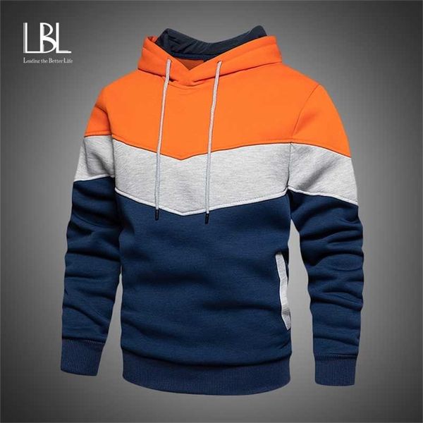 

mens fleece patchwork hoodies autumn winter streetwear hooded sweatshirt fashion hoodie casual hip hop men tracksuit 211116, Black