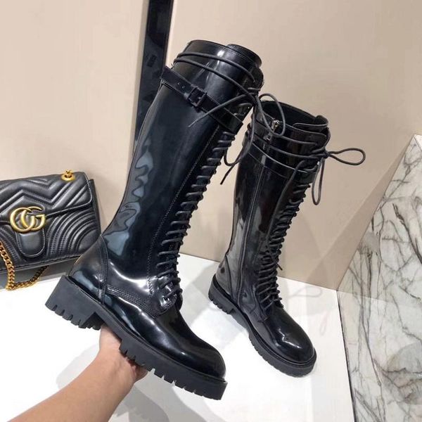 

leather knee boots, thick soled women's retro punk high heels, 2021 boots, Black