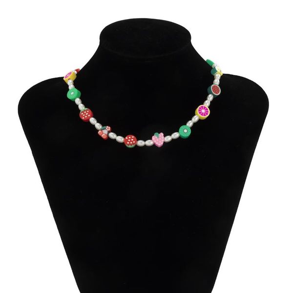 

chains geometric chain colorful imitation pearl necklace for women 2021 fashion jewelry cute fruit vintage sweet gift, Silver