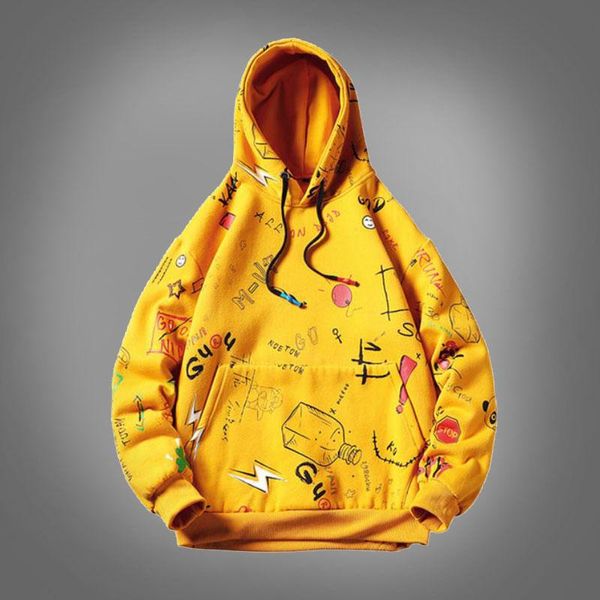

men's hoodies & sweatshirts 2021 fashion mens casual hoodie sweatshirt vintage yellow painted style hip hop creativity streetwear cotto, Black