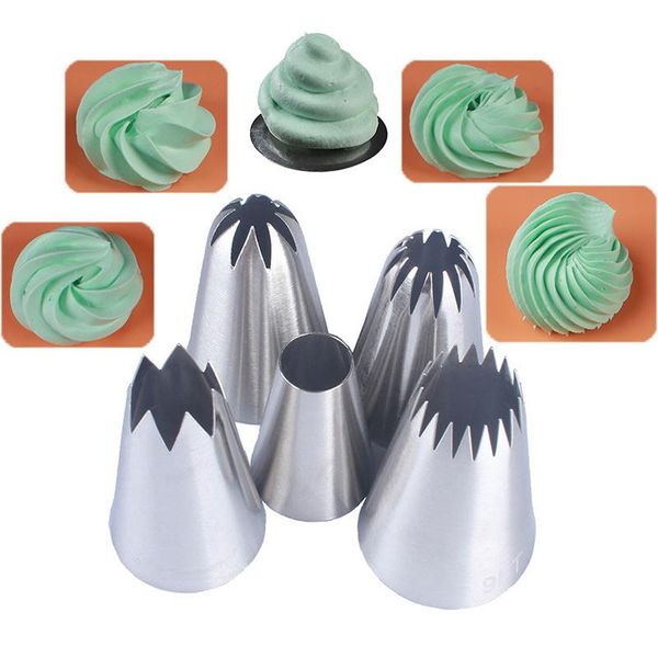 

baking & pastry tools 5 pcs/set icing piping nozzles russian large stainless steel tips cupcake cake cream decoration set ct2243