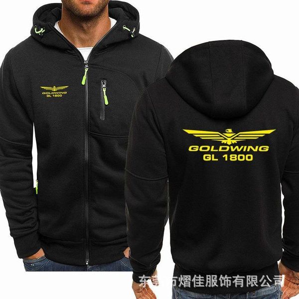 

men's hoodies & sweatshirts spring goldwing gl1800 casual hiphop long sleeve hooded fashion fleece riding zipper jacket men, Black