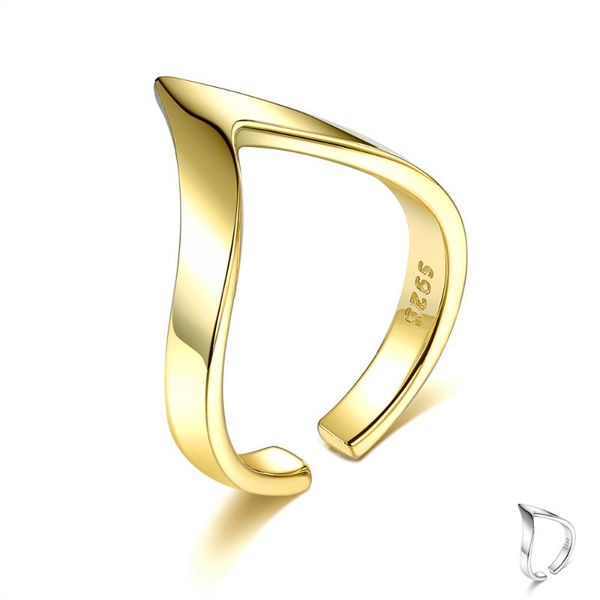 

authentic 925 sterling silver wave geometric open adjustable rings for women wedding engagement fine jewelry arrival cluster, Golden;silver