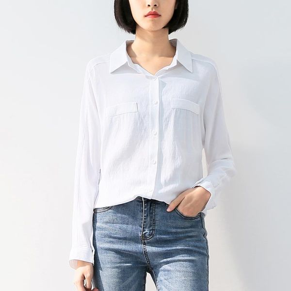 

women's blouses & shirts womens and spring in casual long sleeve linen cotton temperament ladies white shirt blusas mujer de moda