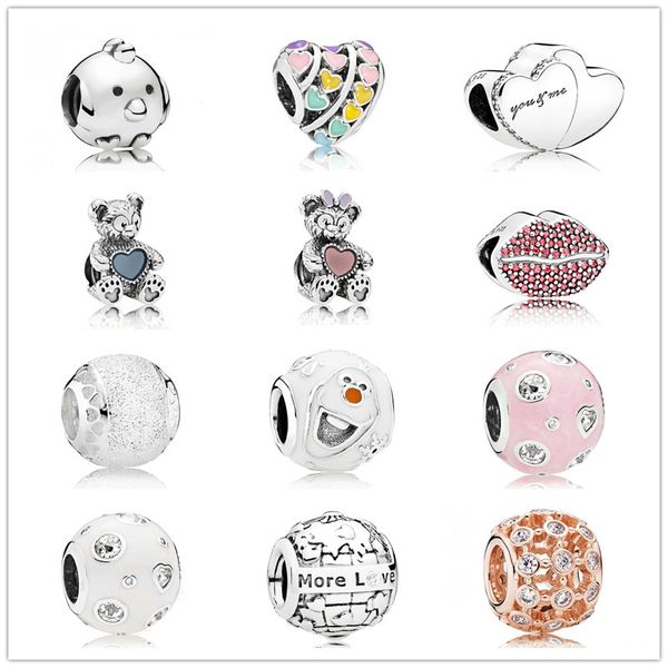 

memnon jewelry 925 sterling silver two hearts charm kiss more charms glittering heart bear bead more love beads fit bracelets diy for, Bronze;silver