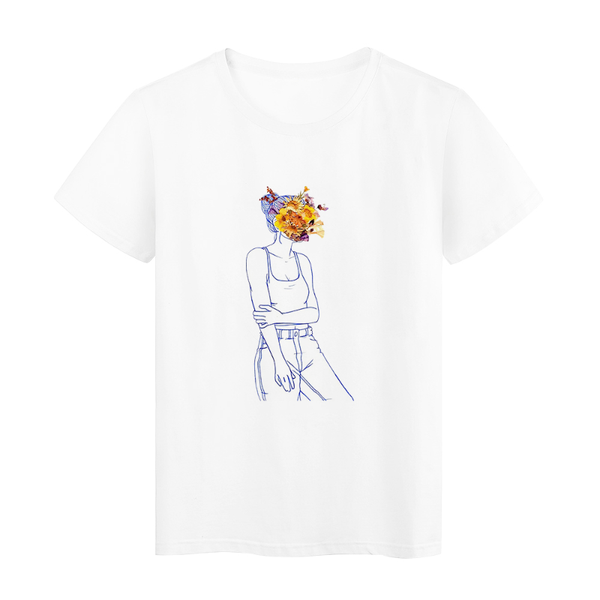 

women's t-shirt 2021 cartoon women t shirt creative korean gorgeous flower and sunflower oversize white t-shirts