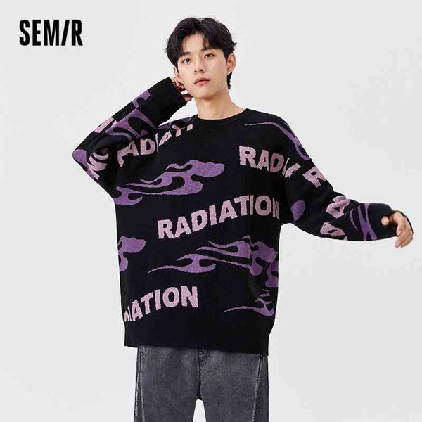 

semir men couple knit sweater 2021 fall new lazy wind hit color loose retro japane knitting, Black