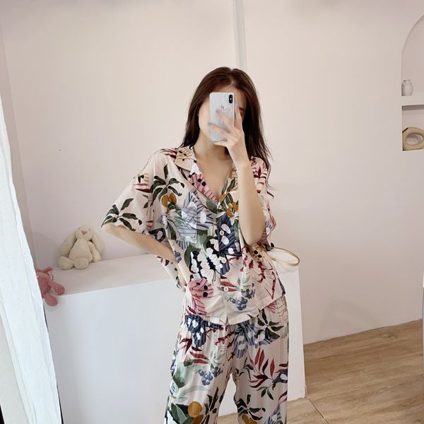 

20 pajamas women's short sleeve pants spring and summer leisure home suit wear, Black;red