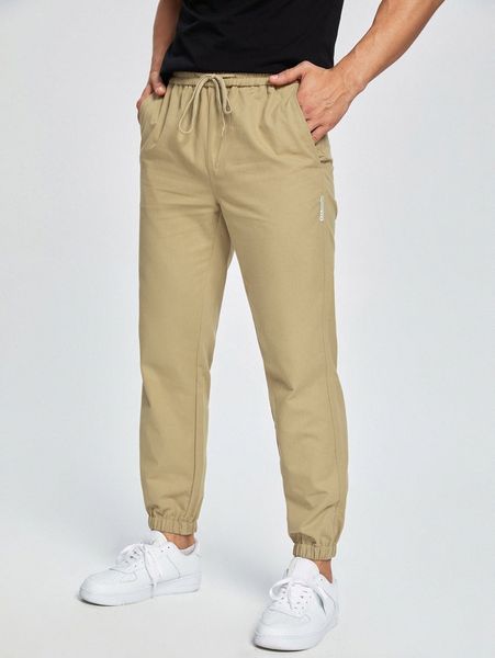 

men drawstring waist tapered pants r5s6#, Black