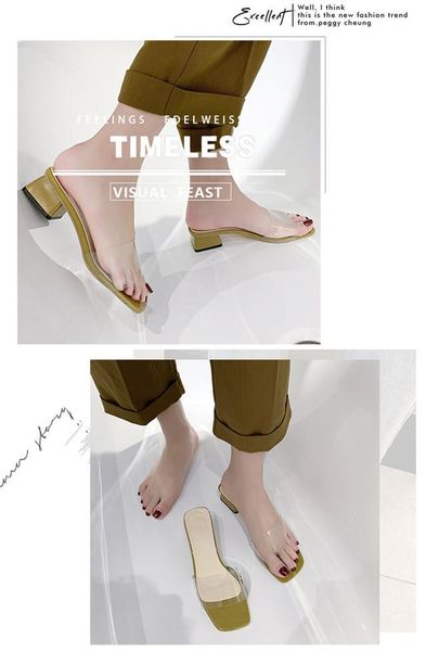 

summer fashion all-match mid-heel transparent sandals women 1pcs slippers, Black