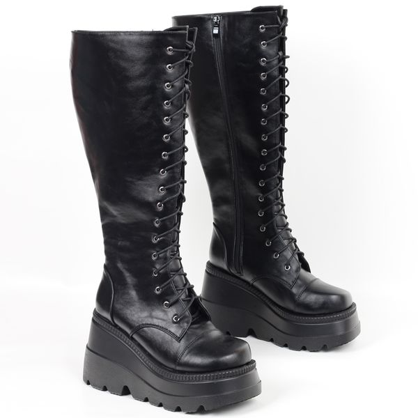

custom punk goth style 10cm heel chunky treaded knee high platform boots, Black;white