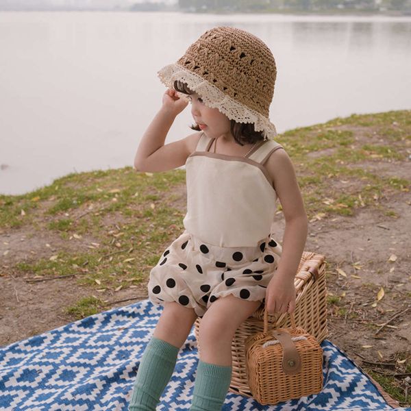 

children's clothing girl's vest sling set summer foreign style children's two piece clothes, White