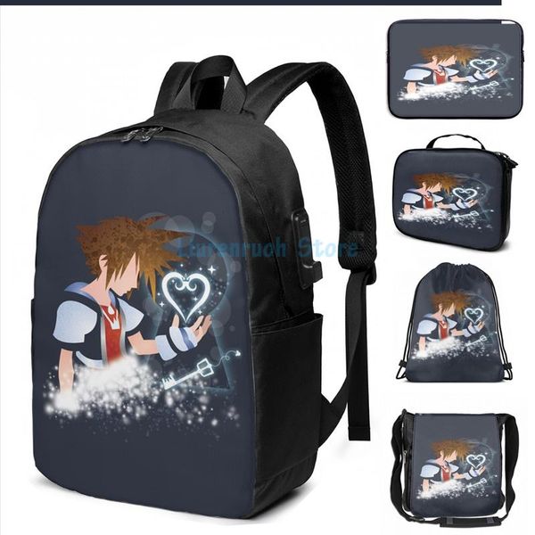 

funny graphic print the key to your heart usb charge backpack men school bags women bag travel laptop