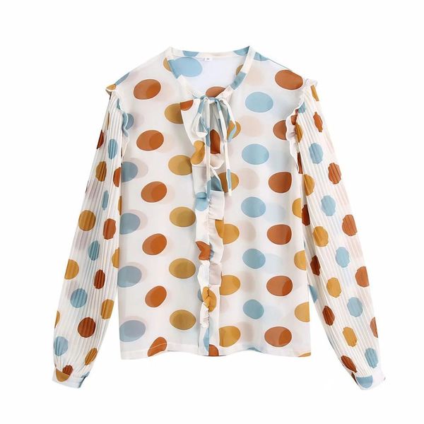 

women polka dot printed blouse long sleeves fashion chic casual woman shirt femme mujer blusas 210420, White