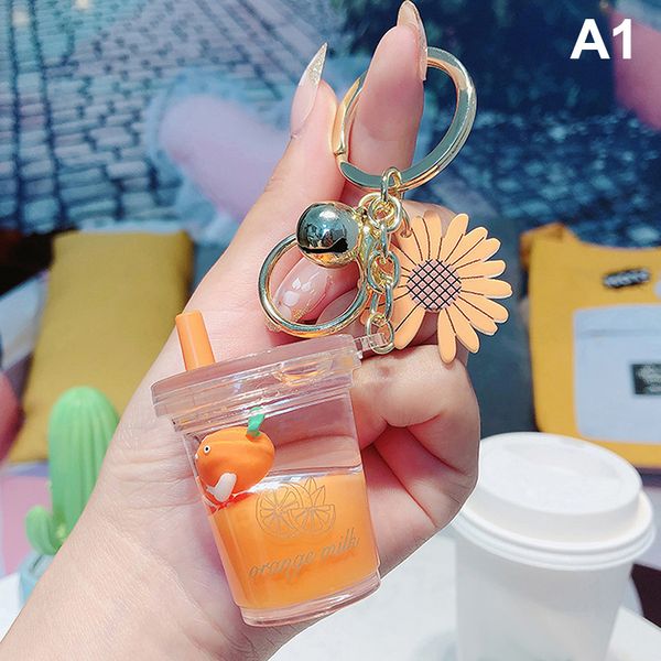 

Cartoon Fruit Daisy Keychain Acrylic Moving Liquid Quicksand Drift Bottle Keyring for Women Couple Bag Charm Key Chains