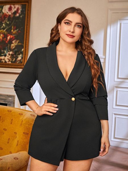 

plus shawl neck single button jumpsuit v0vc#, Black