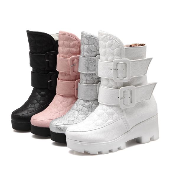 

the black, white rose fashions feminine toe round foot ladies square heels winter buckle keep warm boots