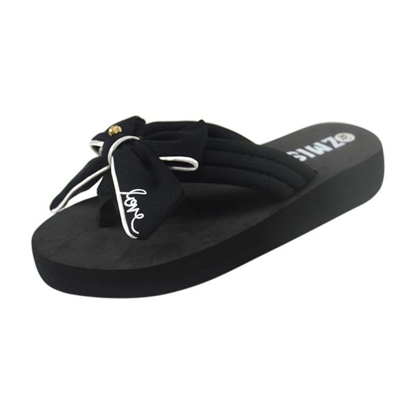 

slippers women bow summer sandals slipper indoor outdoor flip-flops beach shoes fashion female casual soft chanclas a50, Black