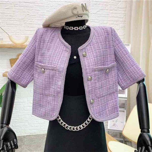 

spring summer small fragrance tweed jacket coat women crop korean vintage elegant short woolen outwear 210514, Black;brown