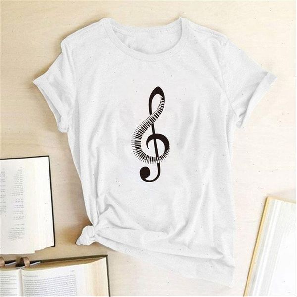 

summer music festival printing note womens t shirts korean style casual short sleeve crew neck shir, White