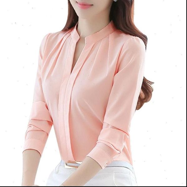 

casual long sleeved chiffon womens shirts v neck office slim, White
