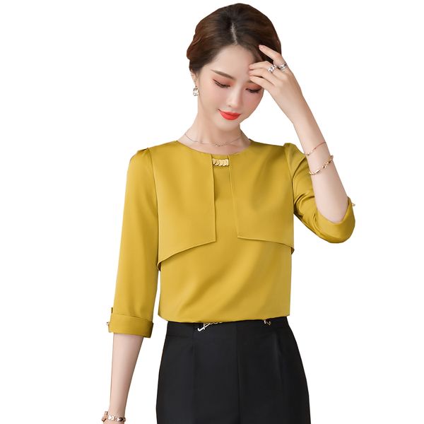 

women's blouses & shirts 2021 new elegant ladies white yellow women half sleeve shirt 4xl 5xl hlg3