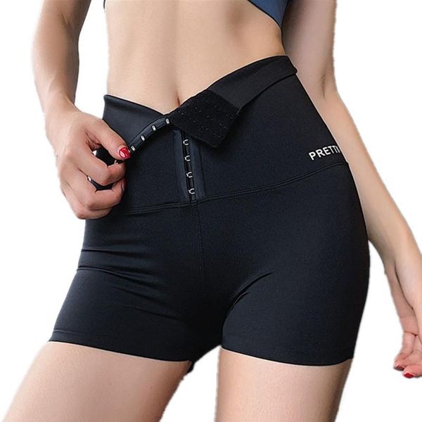 

yoga outfit 2021 three-row buckle girdle shorts women high waist letter fitness breathable running gym workout tight