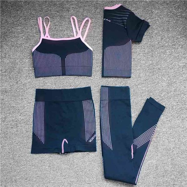 

women thickness seamless yoga set sportswear fitness sport gym running suit 2pcs sports bra+leggings outfit activewear 210802, Gray