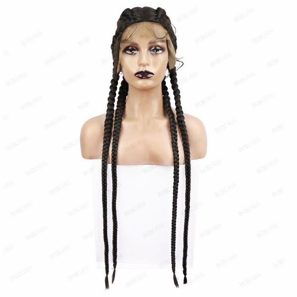 

human ponytails rebcass 4 plat braid lace front synthetic wig cornrow braids wigs with baby hair box for black women