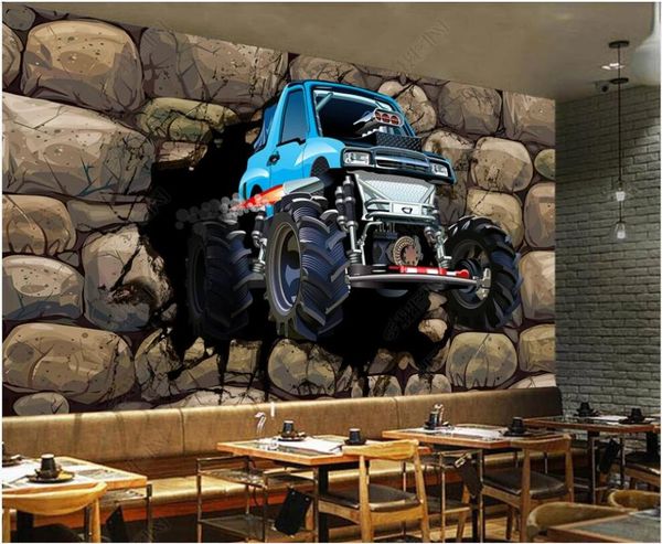 

wallpapers 3d wallpaper for walls in rolls home decor retro broken wall off-road car on the custom mural stickers po