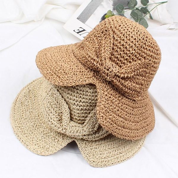 

wide brim hats women's hand bow hat solid foldable holiday beach, Blue;gray