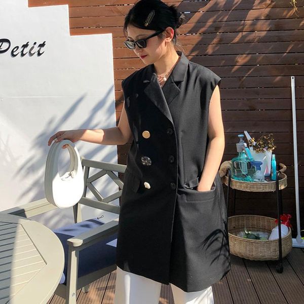 

women's vests [ewq]2021 autumn korean black asymmetrical combination double-breasted sleeveless fashionable outer vest women, Black;white