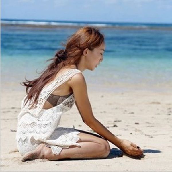 

lace bikini with slip blouse and hollow hook flower beach dress vest skirt, Black;gray