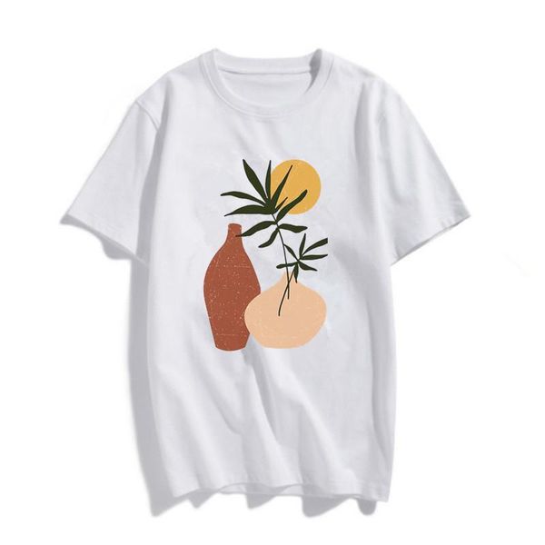 

women's t-shirt 100% cotton aesthetic women flower print tee fashion harajuku shirt short sleeve casual summer t-shirts woman, White