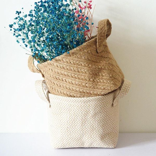 

linen blend storage basket portable cosmetic toiletries clothes bags flower plants holder deskorganizer home decor baskets