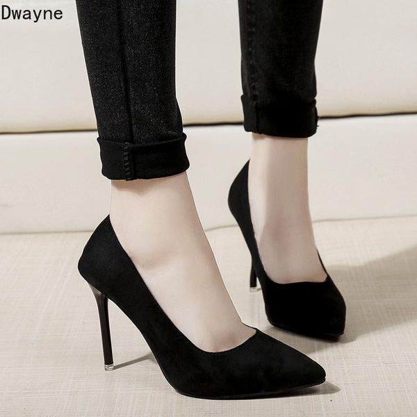 

dress shoes nightclub  cm thin heels high pointed professional work black suede single wedding womens