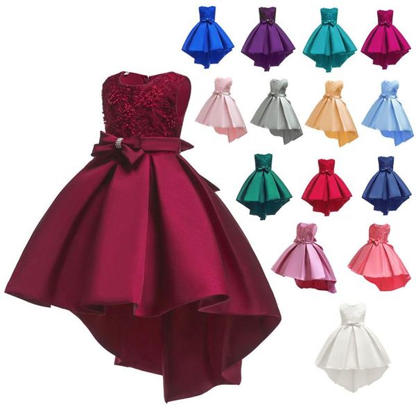

girl's dresses flower girls embroidery 2021 princess lace vestidos birthday christmas party teenager bridesmaid high low dress, Red;yellow