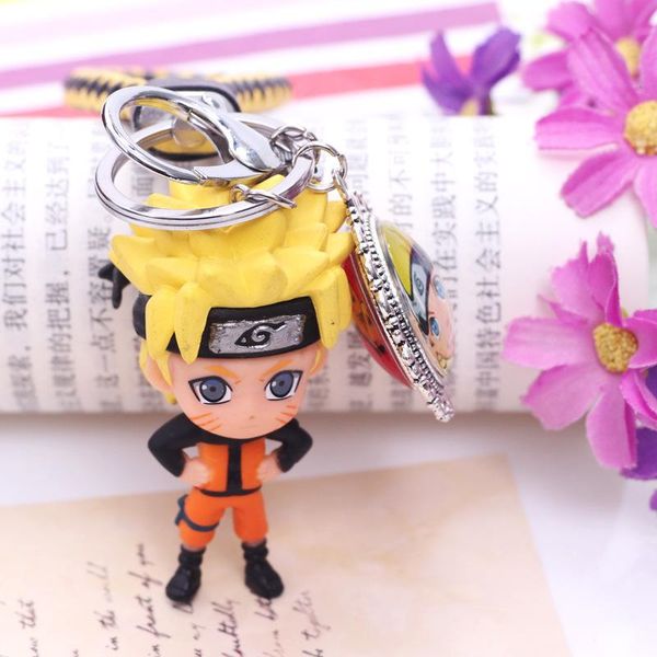 

keychains classic anime ninja key chain sakura satsuke naruto doll ring pendant fine iron box with chains gifts, Silver