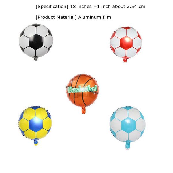 Pallone da calcio in alluminio Palloncino da pallacanestro rotondo Giochi di pallavolo Palloncini di compleanno per cartoni animati Decorazione 18 pollici YL628