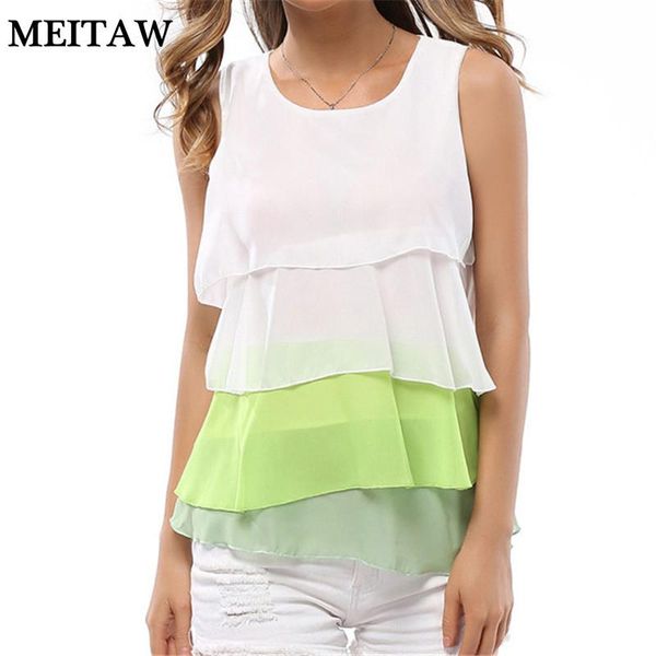 

women summer chiffon blouses shirts 2021 casual solid o-neck sleeveless blouse loose irregular vest women's &, White