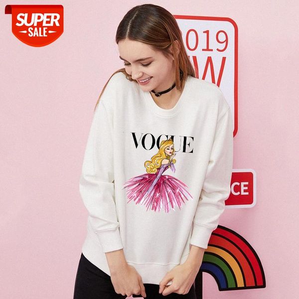 

creative fashion princess print round neck sweater white plus velvet pullover sportswear women #vy0p, Black