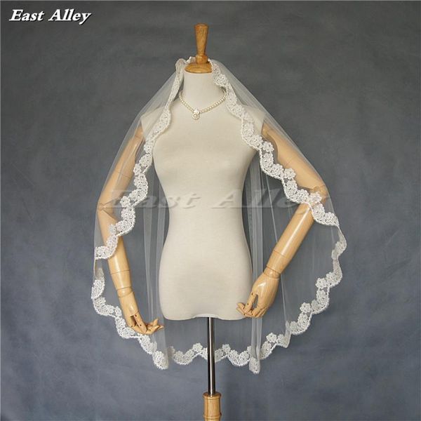 

bridal veils ivory scalloped lace trim veil, Black