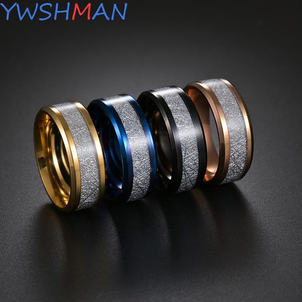 

wedding rings stainless steel ring 8mm men's gold color fashion meteorites inlaid dome engagement for men band jewelry, Slivery;golden