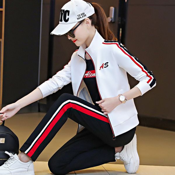 

women's tracksuits spring fashion leisure sportswear set autumn sweater three piece set korean fashion, Gray