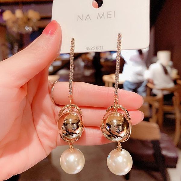 

dangle & chandelier 2021 trendy pearl fashion metal ball earrings, Silver
