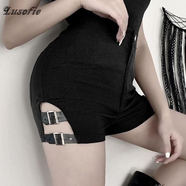 

lusofie summer women's black shorts tight casual fashion high street party club solid color waist, White;black