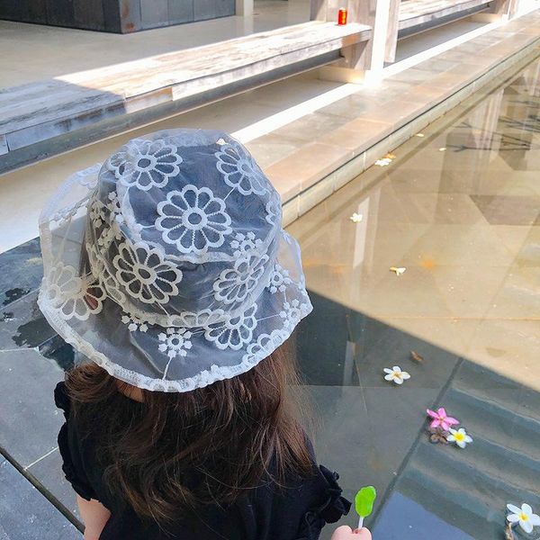 

caps & hats summer breathable baby girls hat lace flower sun beach outdoor kids bucket children bonnet, Yellow