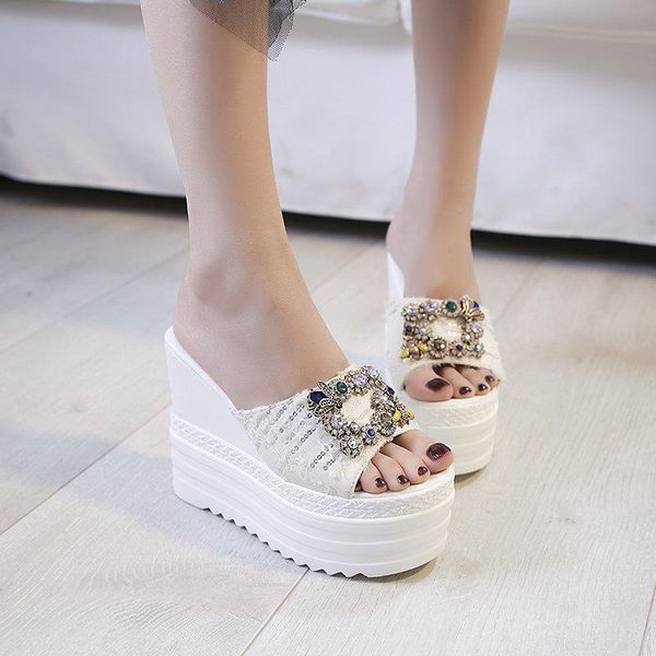 

slippers crystal platform women summer wedge sandals high heels beach slides designer11cm, Black