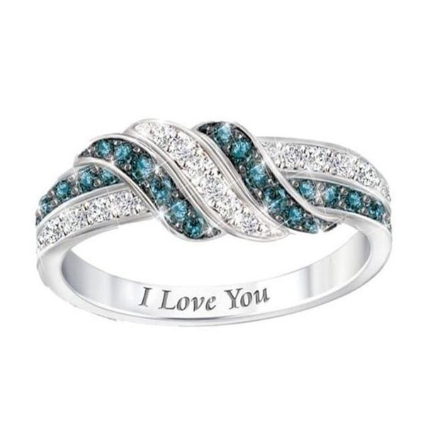 

cluster rings fashion two color crystal letter i love you ring for women elegant wedding engagement statement valentine's day gift, Golden;silver